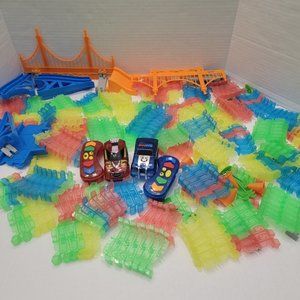 Big Huge Bundle Mega Set Magic Glow Tracks Cars Red Blue Police Remote Control +